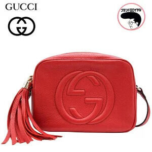 GUCCI Soho Shoulder Bag Tassel Leather GG Mark Fringe Red